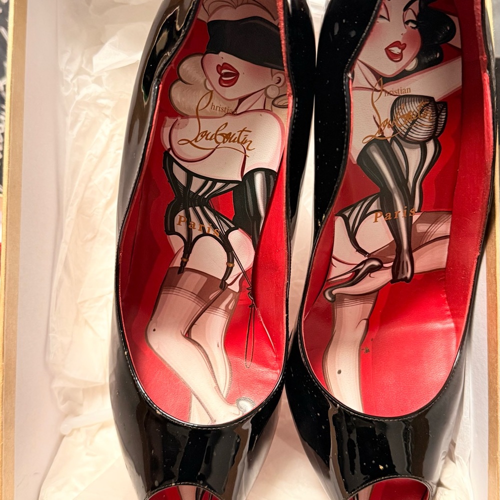 Christian Louboutin Black Patent Peep-Toe Heels